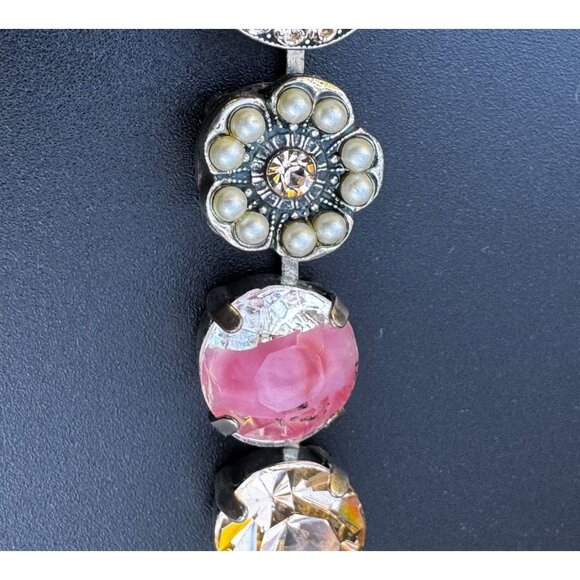Mariana Pink & Pearl Austrian Crystals Necklace Adj Chain 18-20" Elegant Stateme - Picture 13 of 14